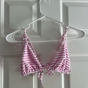 Pink and White Striped Tie Bikini Top